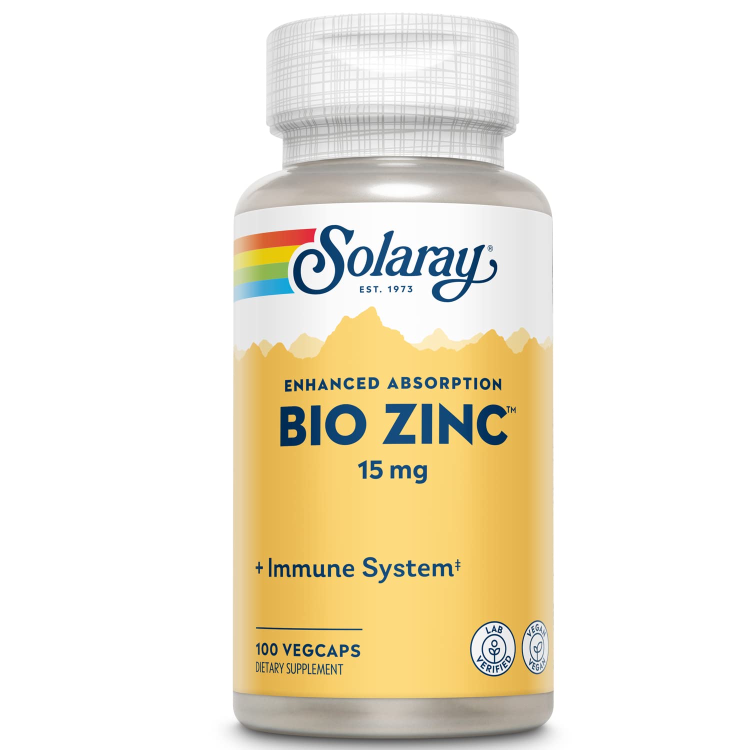SOLARAY Bio Zinc 15 mg, cápsulas frente: apoyo a la inmunidad y absorción mejorada.
