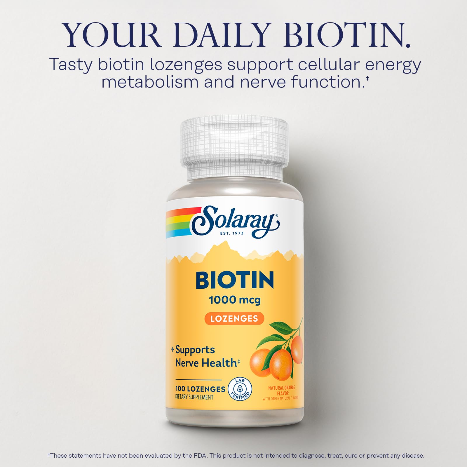 SOLARAY Biotina 1000 mcg, pastilla masticable sabor naranja, consumo sencillo