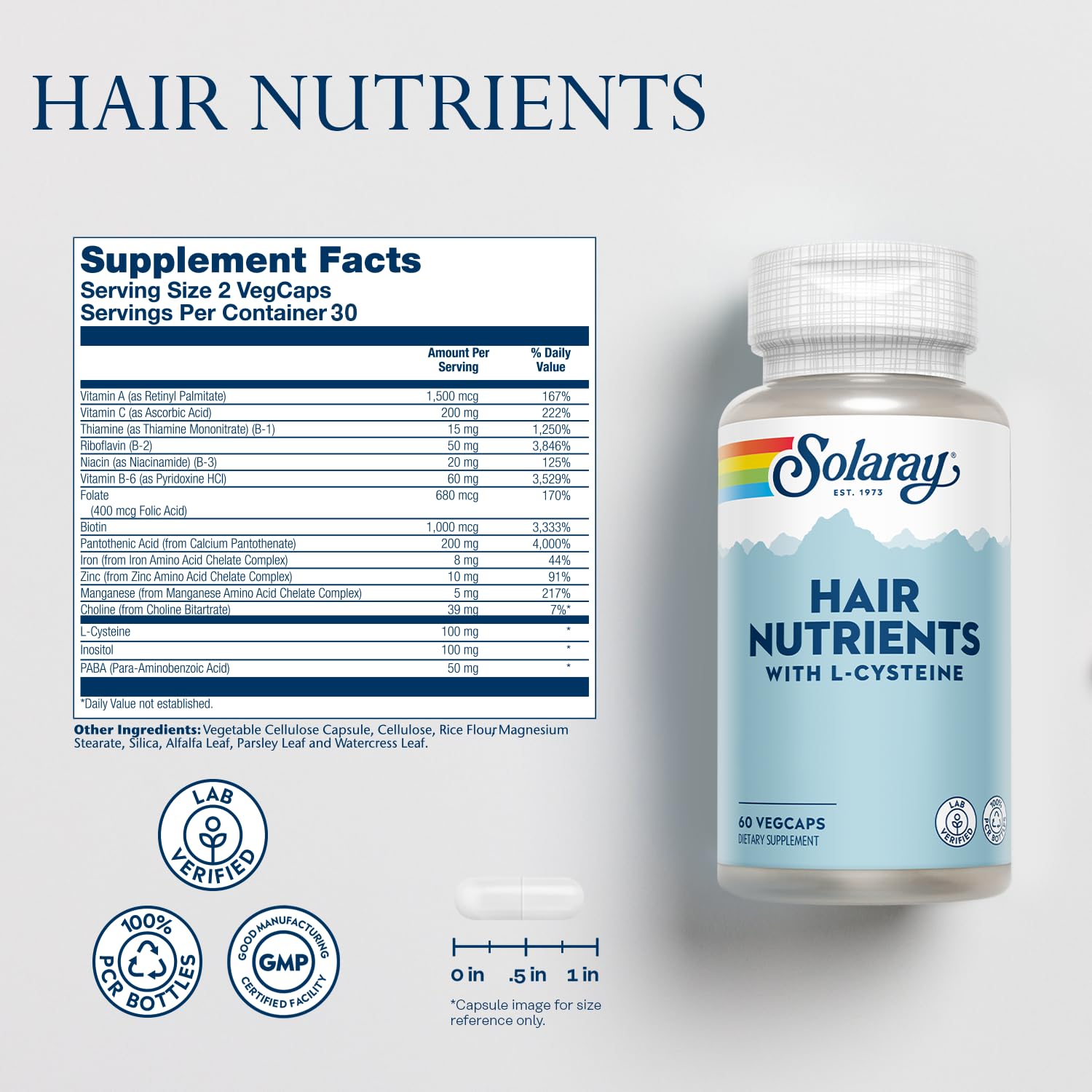 Solaray biotina para cabello: crecimiento y fortalecimiento.