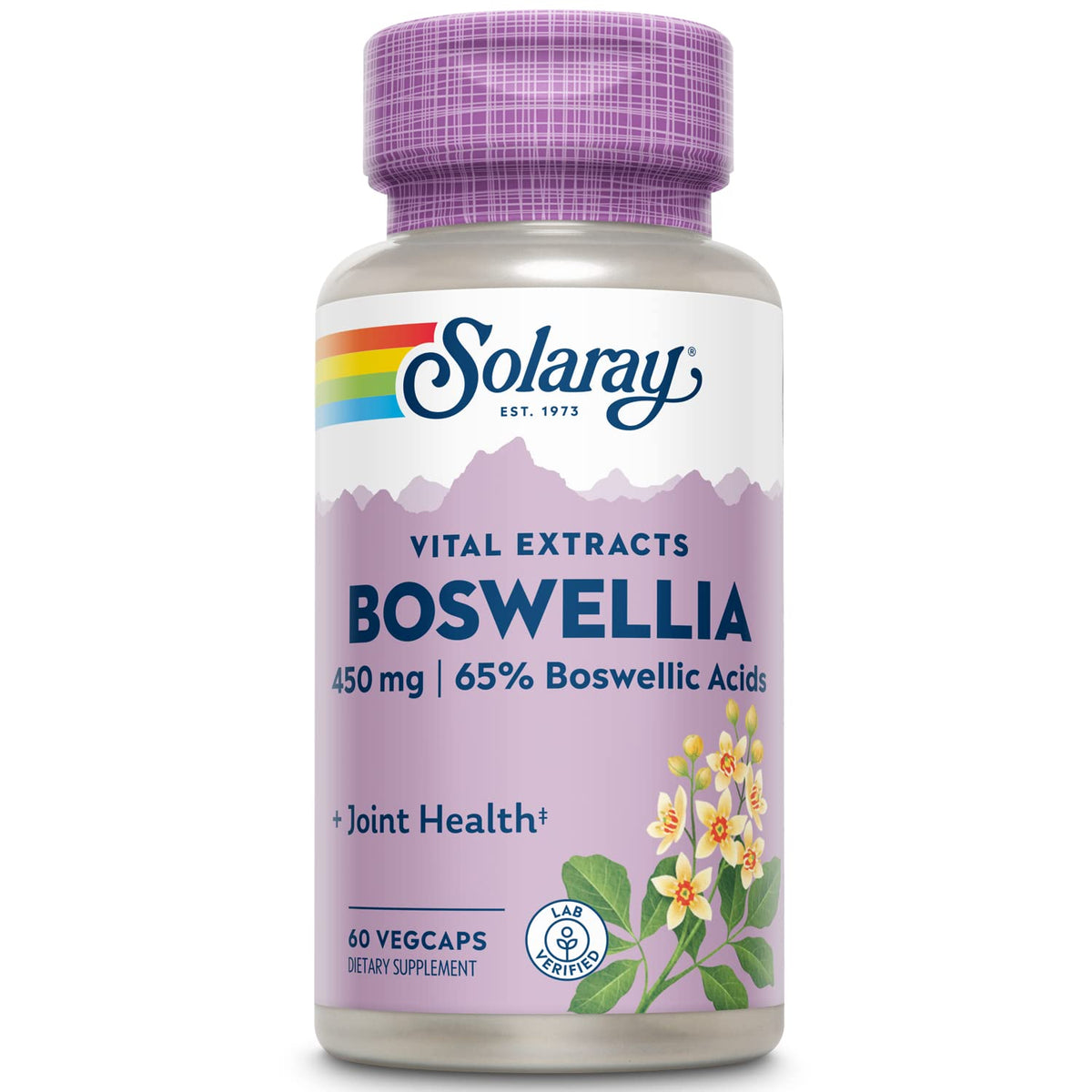 SOLARAY Boswellia, cápsulas frente: apoyo diario a la salud articular.