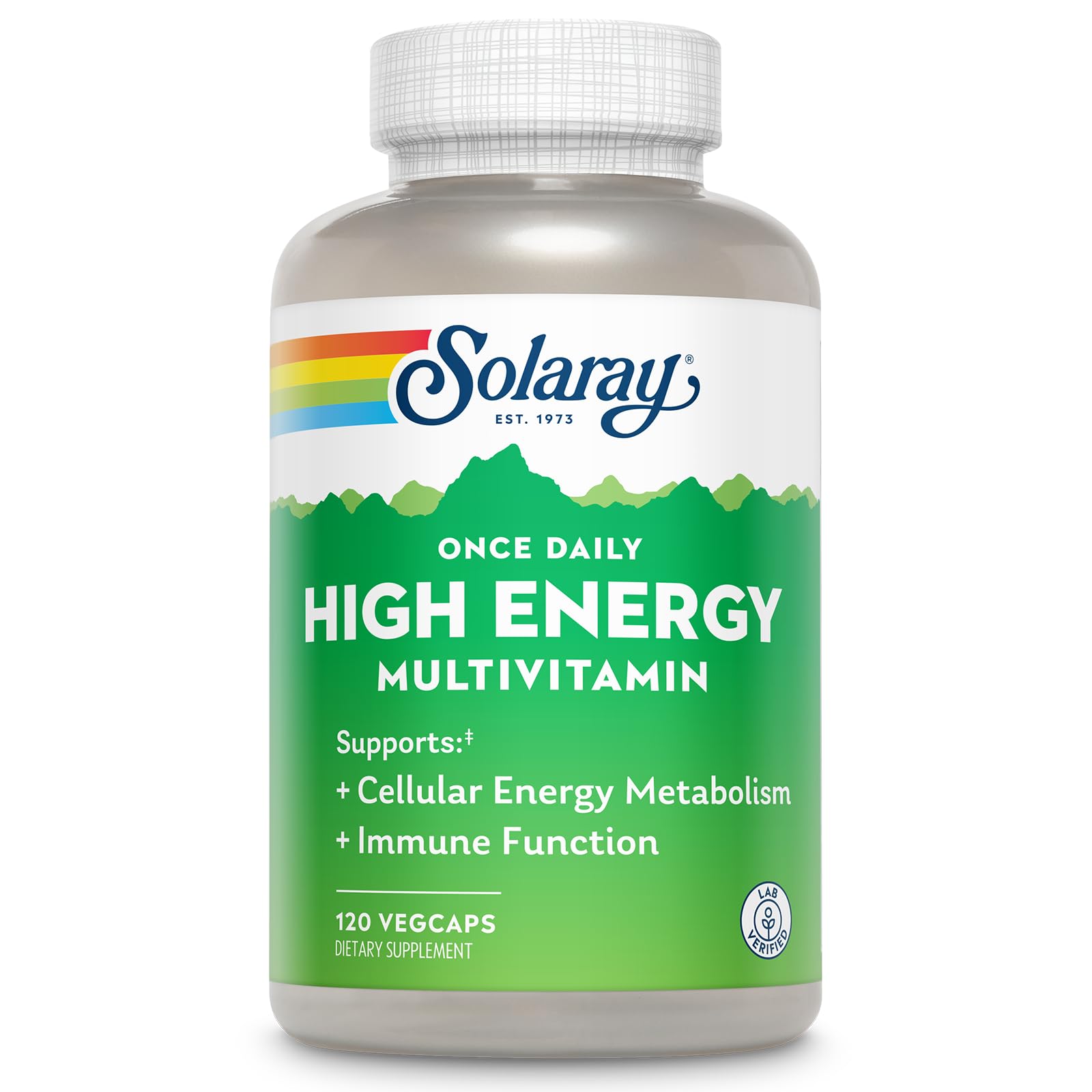SOLARAY, botella de multivitaminas, energía diaria para empezar el día.