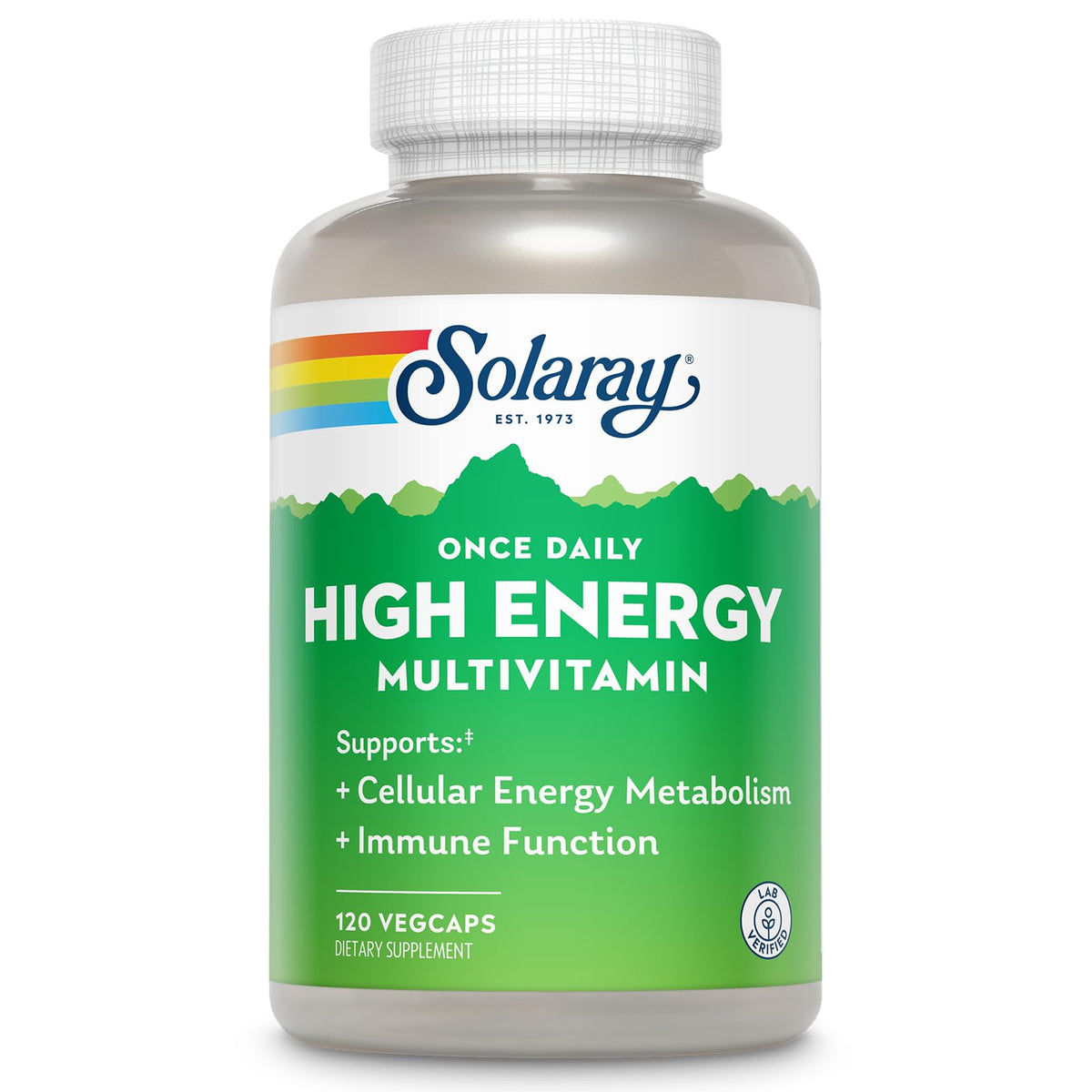 SOLARAY, botella de multivitaminas, energía diaria para empezar el día.