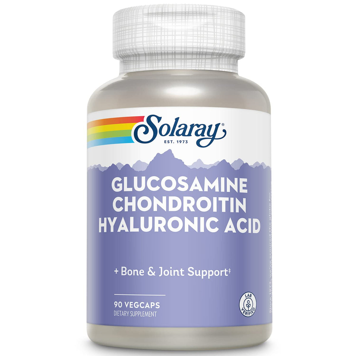 SOLARAY Glucosamina Condroitina Hialuronico: caja de cápsulas, apoyo posible a la movilidad diaria.