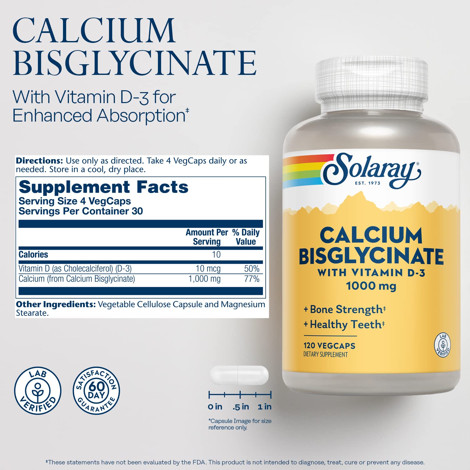 SOLARAY calcio-bisglicinato-d3-capsulas, mejora la absorción.