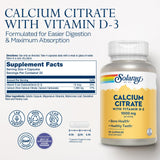 SOLARAY etiqueta del producto con calcio citrato D3 y beneficios clave