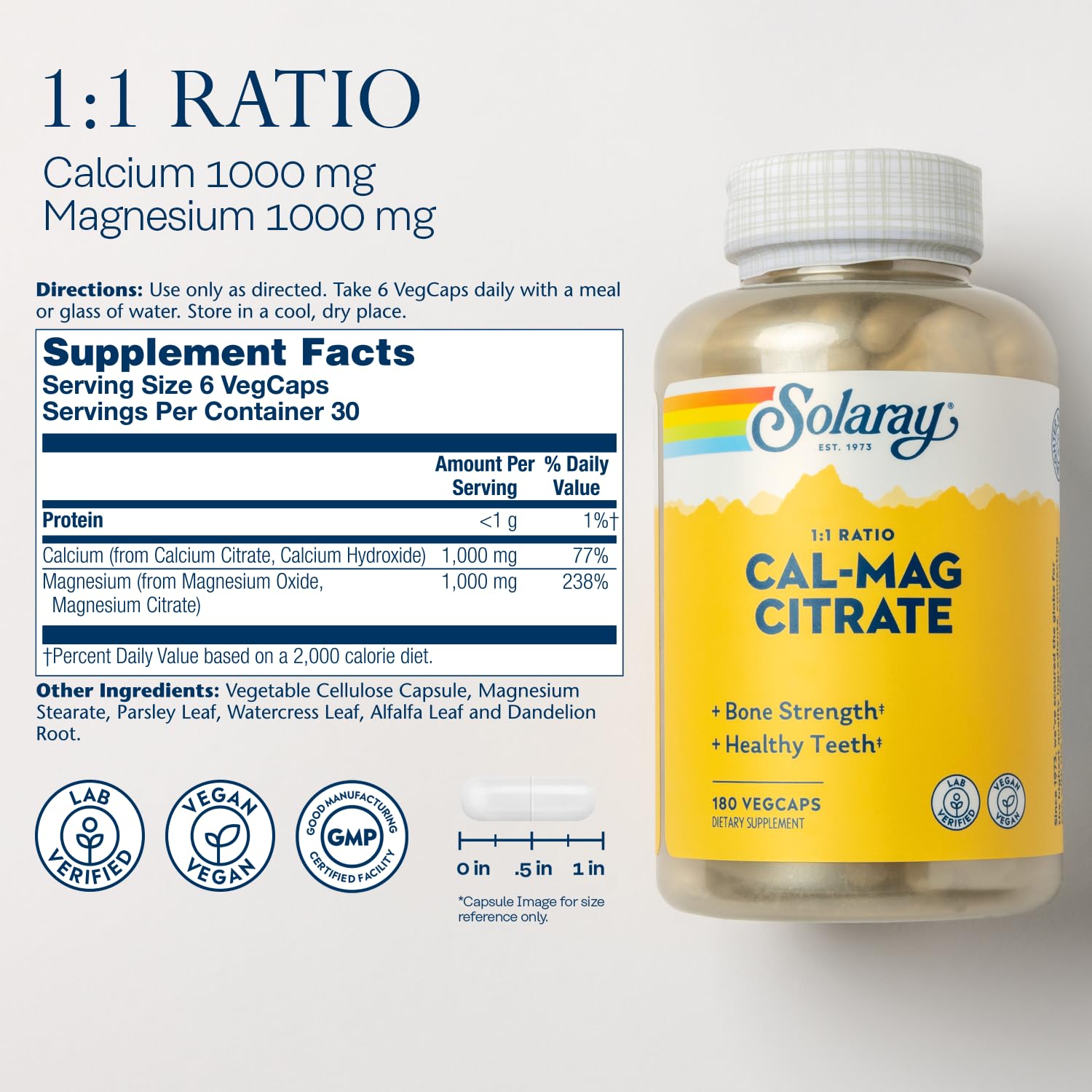 SOLARAY Calcio Magnesio Citrato 1-1 para absorción eficiente