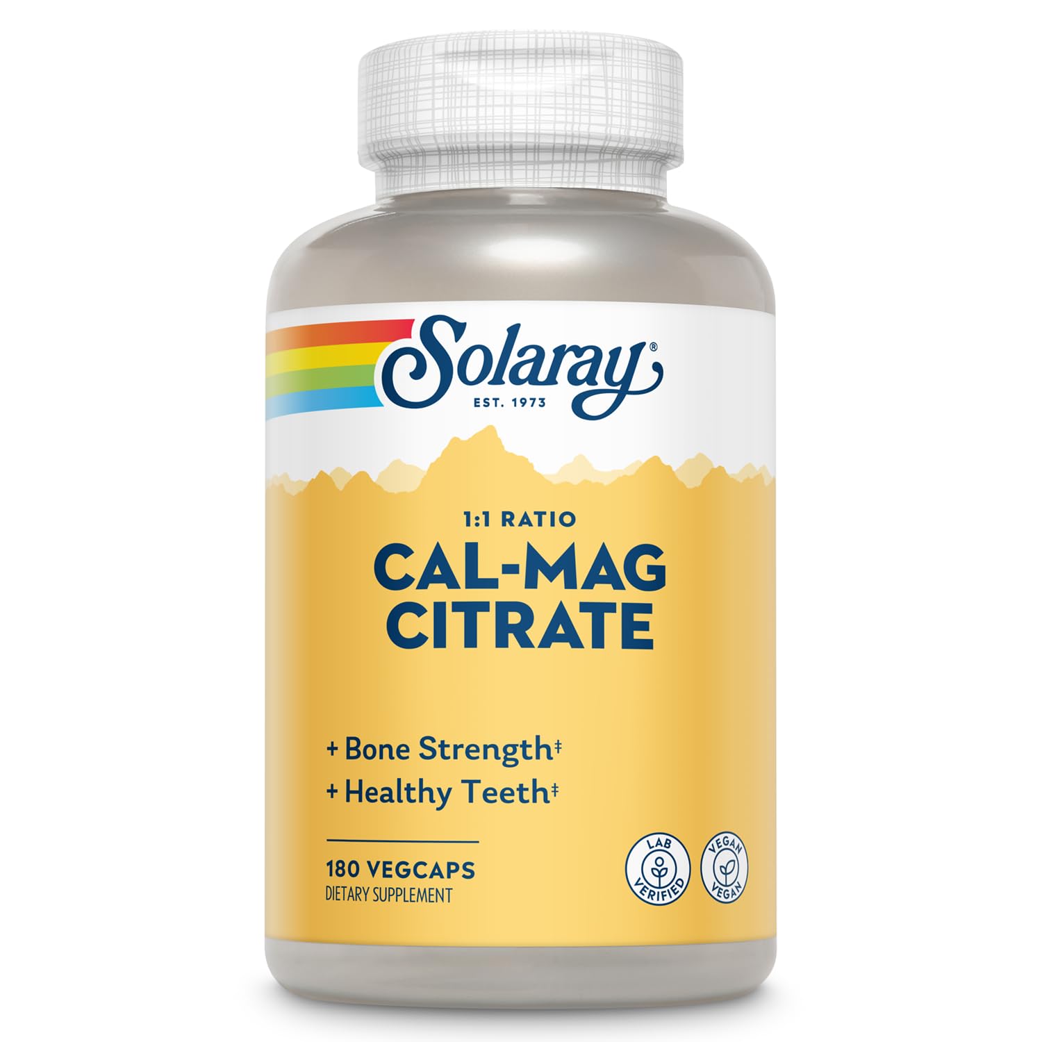 SOLARAY Calcio Magnesio Citrato 1000 mg frasco con cápsulas veganas para huesos