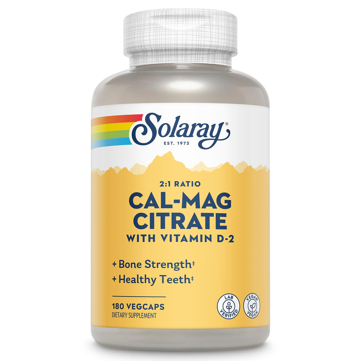 SOLARAY calcio magnesio citrato en botella, apoyo para huesos y dientes.