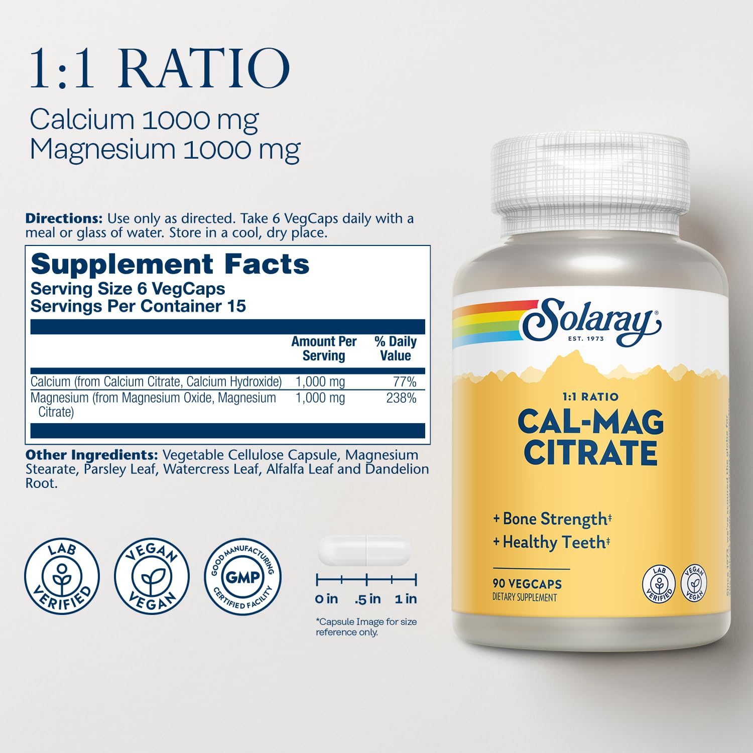Solaray Calcio Magnesio Citrato, base de hierbas para apoyo digestivo