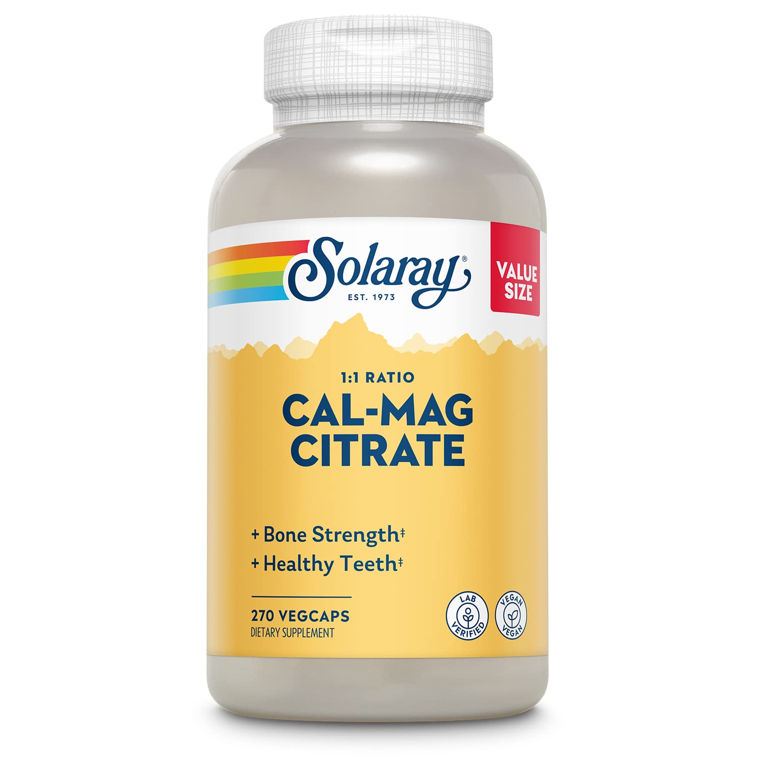 Solaray Calcio Magnesio Citrato: botella de cápsulas para huesos fuertes y soporte muscular