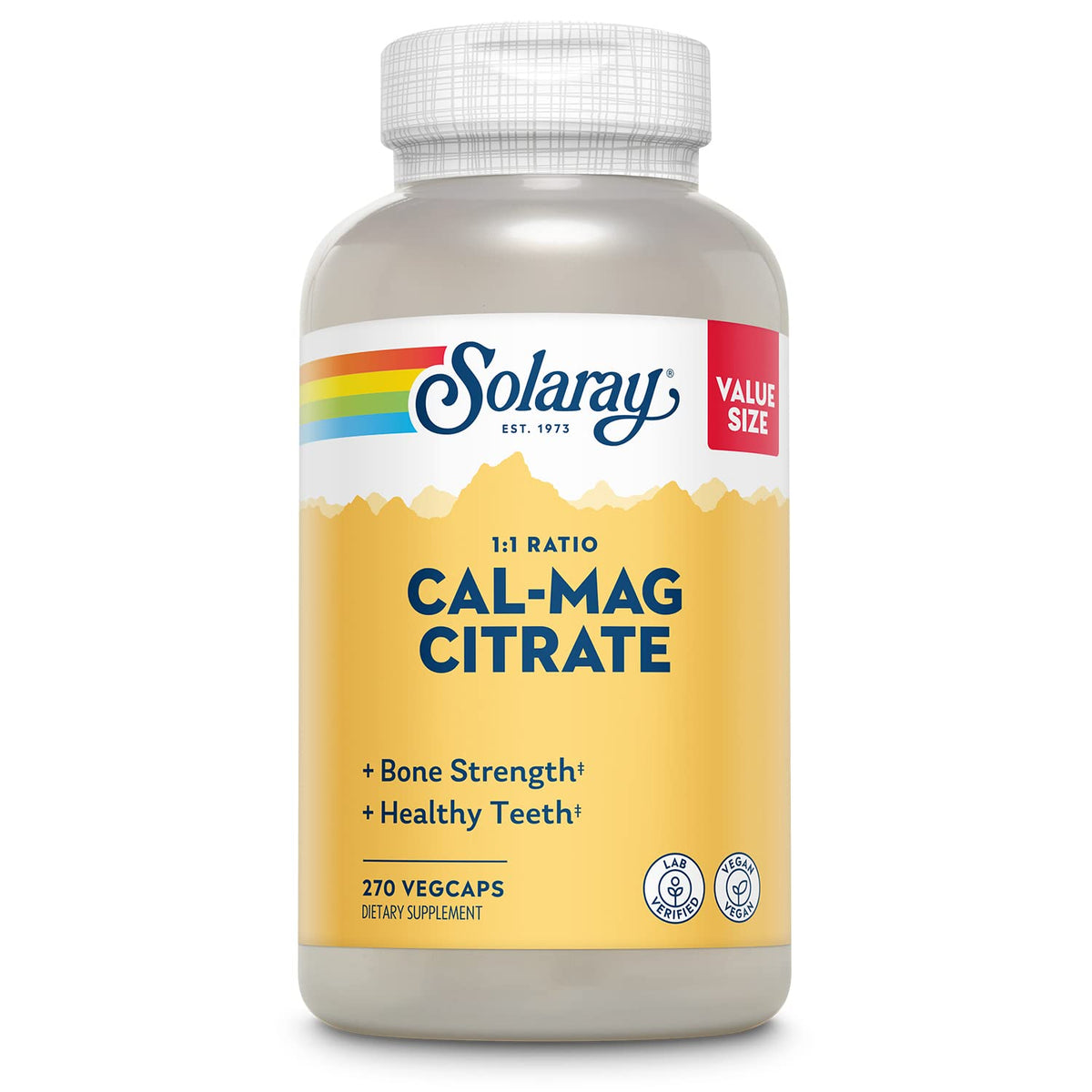 Solaray Calcio Magnesio Citrato: botella de cápsulas para huesos fuertes y soporte muscular