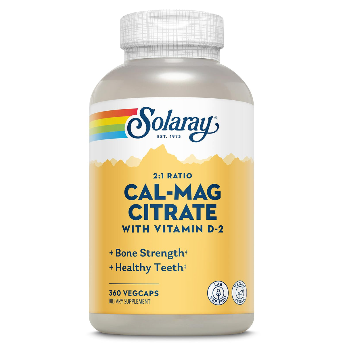 SOLARAY Calcio-Magnesio Citrato en botella: soporte diario para huesos y dientes.