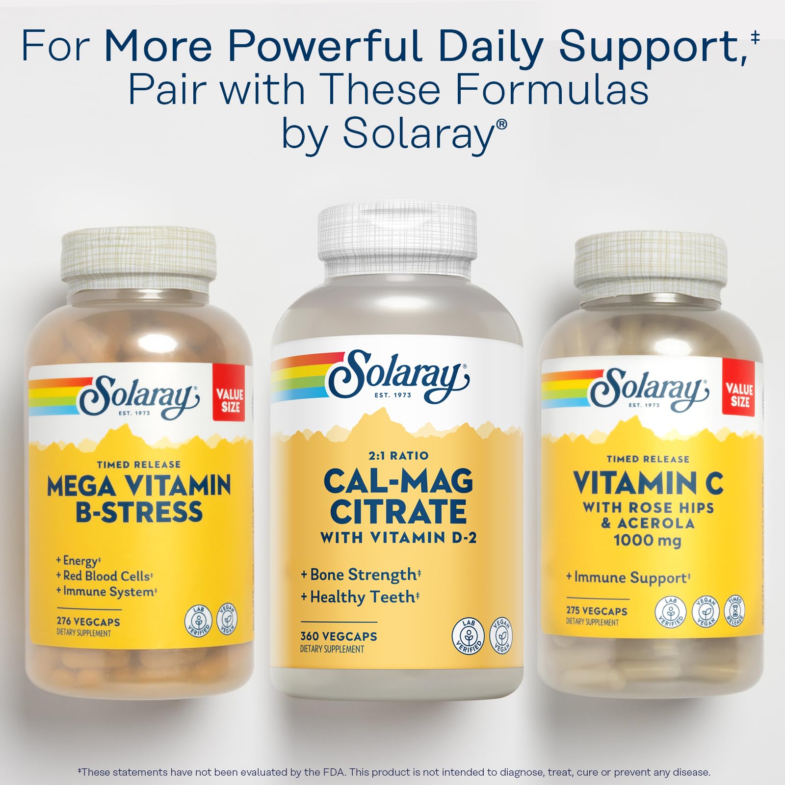 SOLARAY Calcio-Magnesio Citrato calidad verificada: producción en Utah y garantía de calidad.