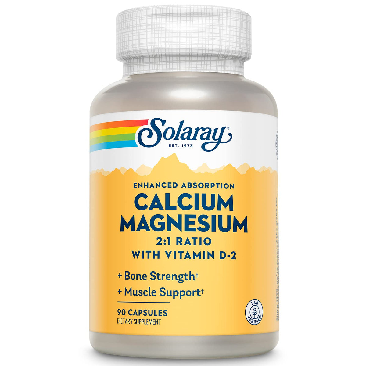 SOLARAY calcio y magnesio con D2, botella visible, apoyo a la salud ósea