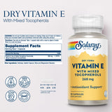 SOLARAY cápsula seca sin aceites, dosis de vitamina E para uso diario.