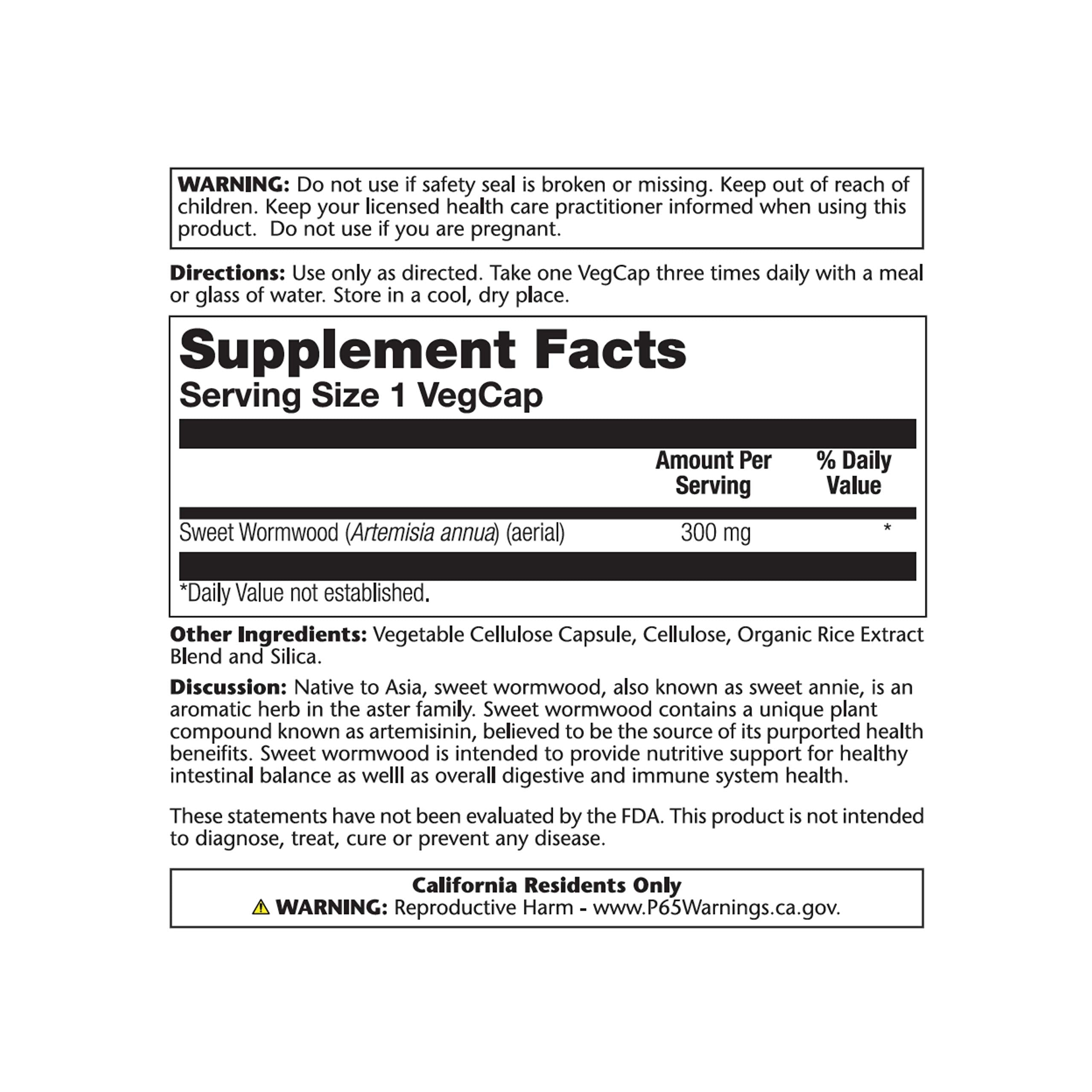 SOLARAY etiqueta clara en frasco de artemisa annua, uso diario sencillo.
