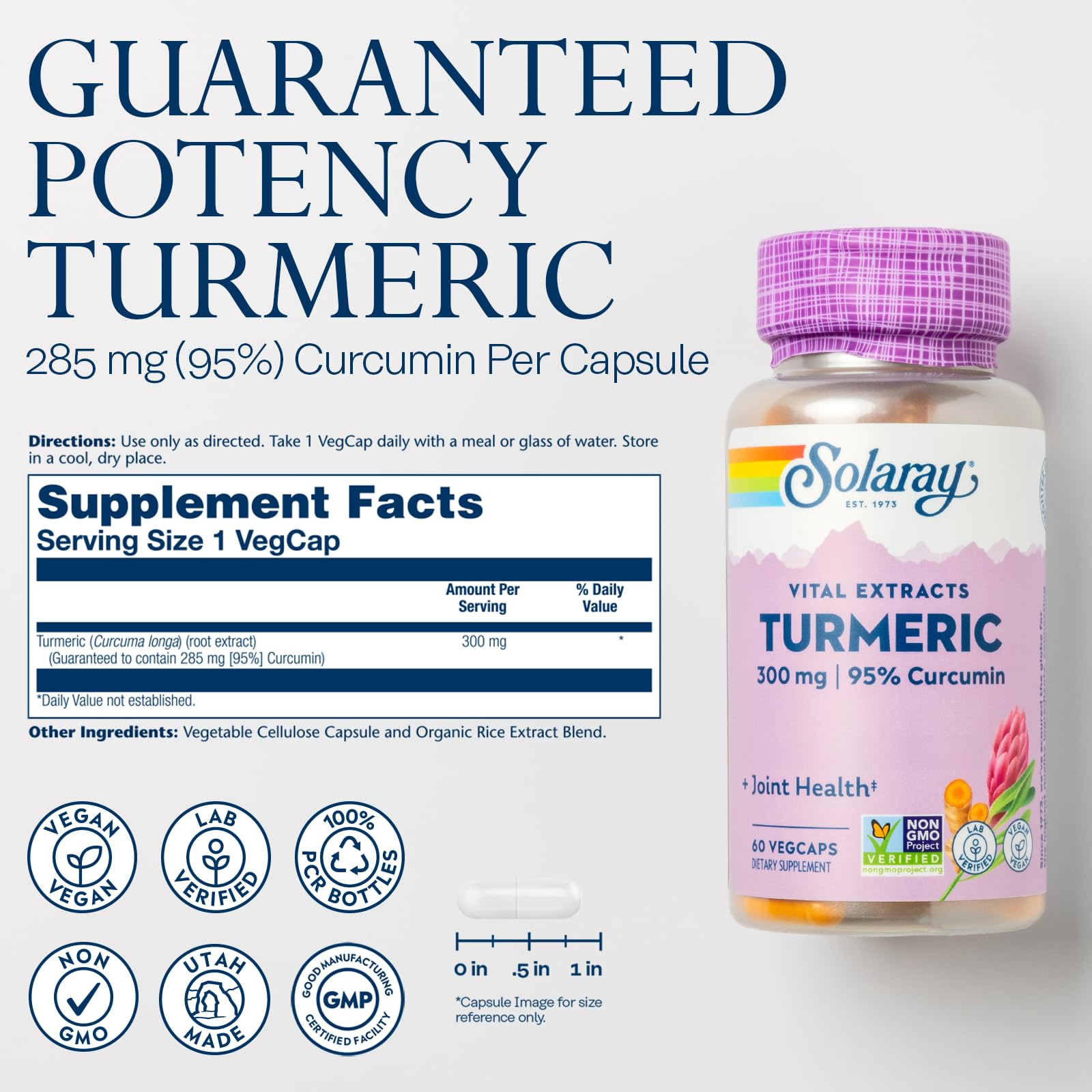 Cápsulas SOLARAY de cúrcuma 300 mg para comodidad articular diaria