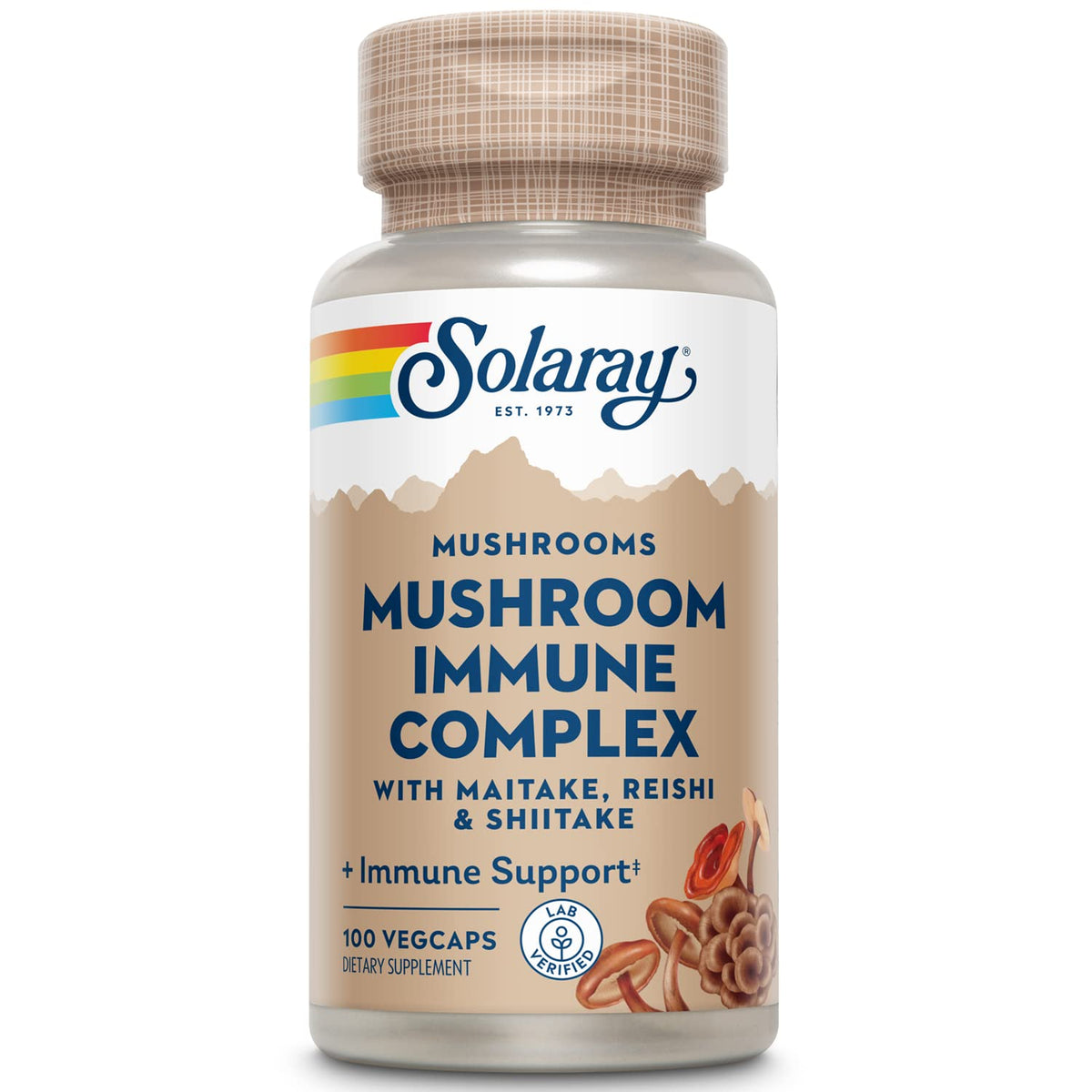 SOLARAY: cápsulas con mezcla triple de hongos Maitake, Reishi y Shiitake para apoyo diario.