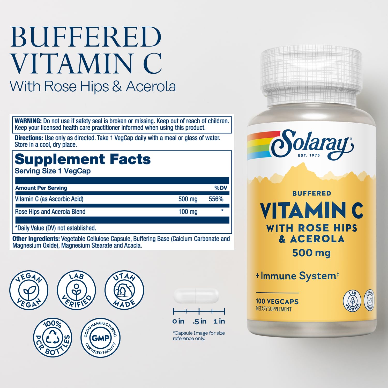SOLARAY Cápsulas veganas en frasco para uso diario seguro de vitamina C