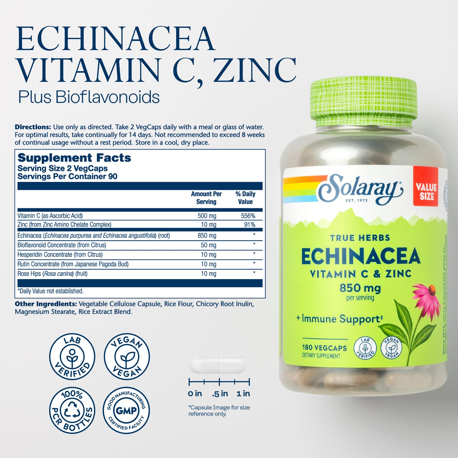 SOLARAY cápsulas veganas de echinacea para uso diario