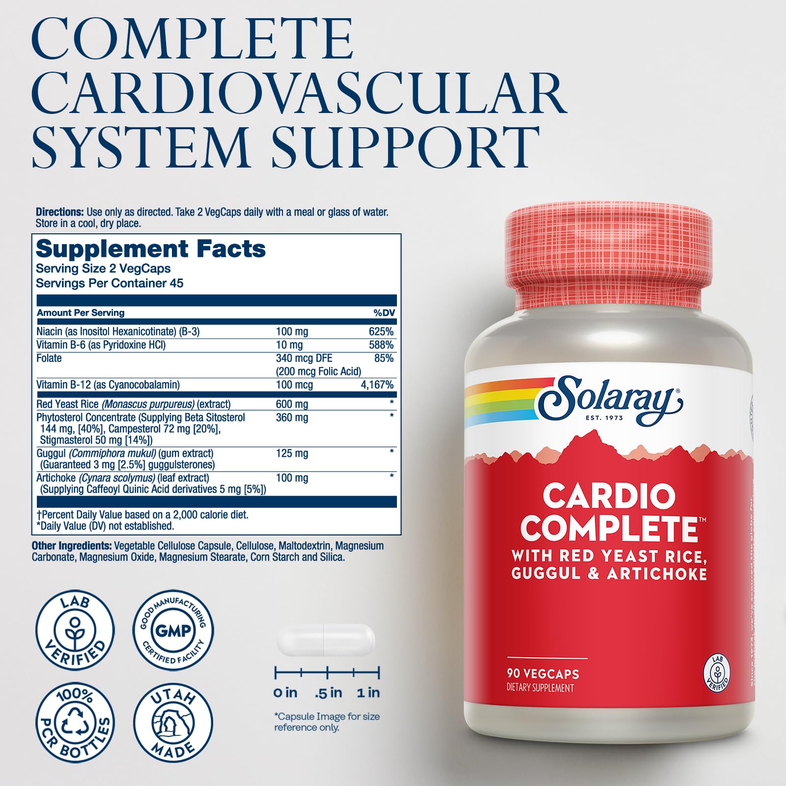 SOLARAY Cardio Completo: etiqueta destaca ingredientes tradicionales para el bienestar general