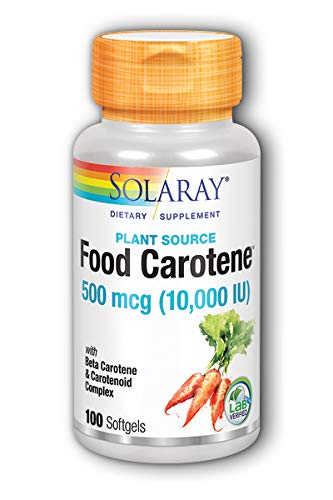 SOLARAY Caroteno vegetal: botella de cápsulas para piel saludable y visión clara.