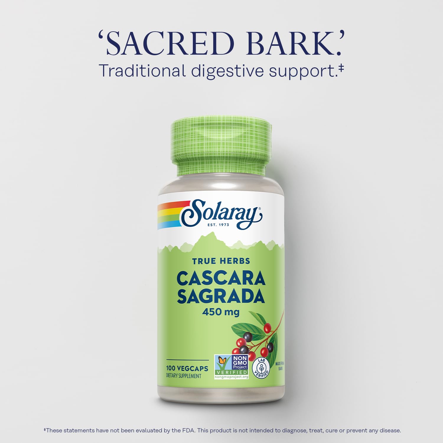 SOLARAY Cascara Sagrada, cápsula dentro, dosis conveniente para tu rutina diaria.