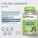 SOLARAY Cascara Sagrada cápsulas, etiqueta legible para confirmar dosis