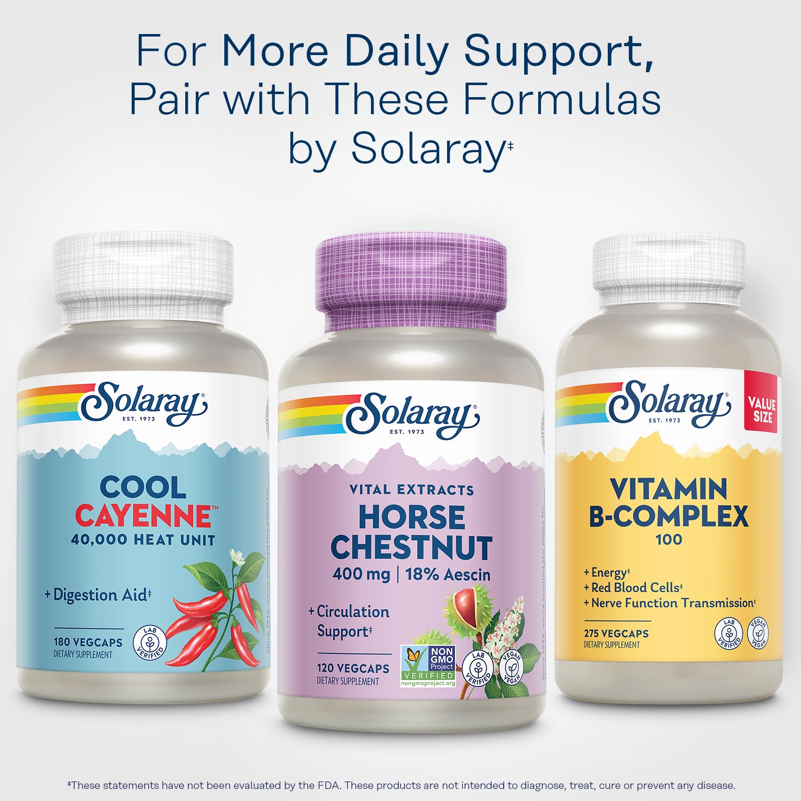 SOLARAY castano de indias etiqueta de composicion muestra extractos y capsulas veganas.
