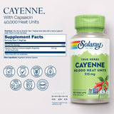 SOLARAY Cayenne cápsulas, veganas y sin gluten, opción limpia para bienestar.