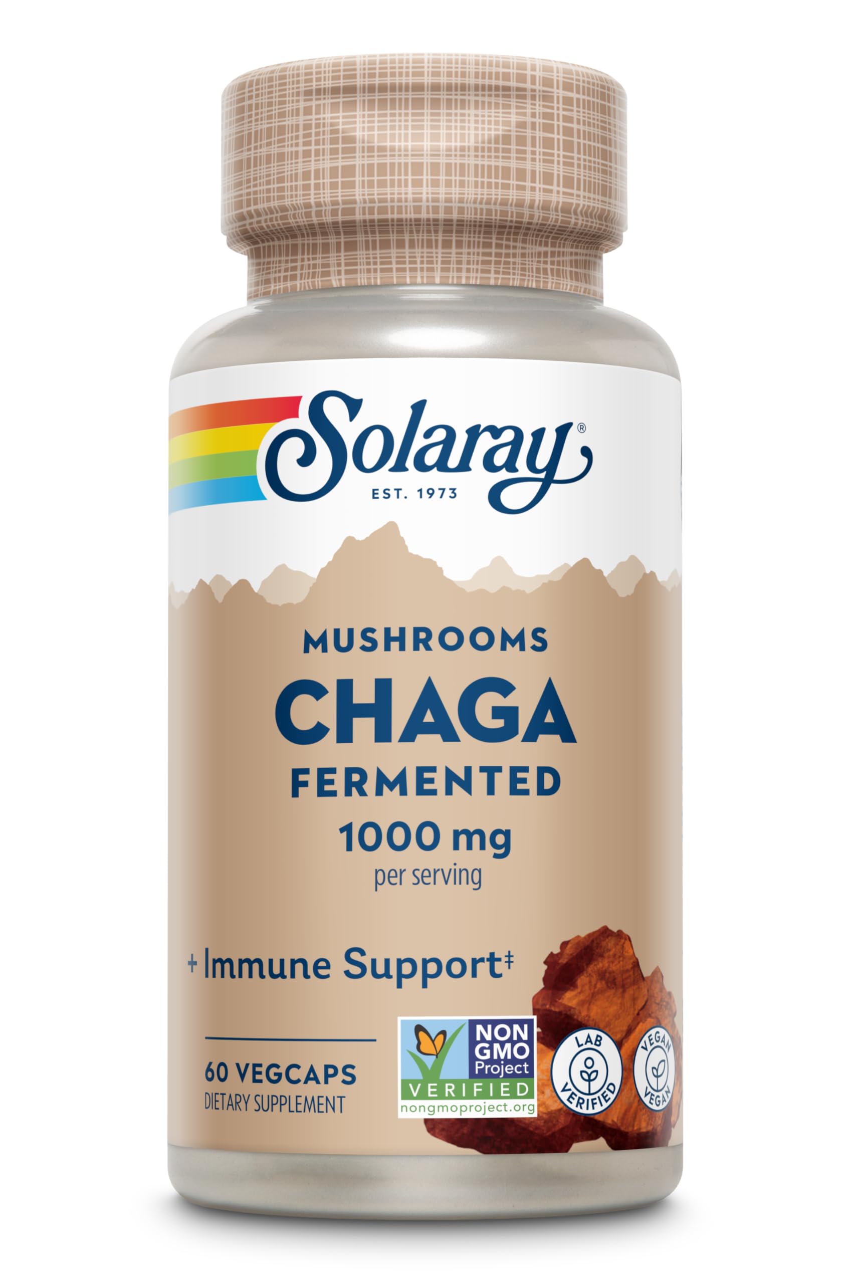 SOLARAY Chaga fermentado en frasco de 1000 mg para apoyo inmunológico
