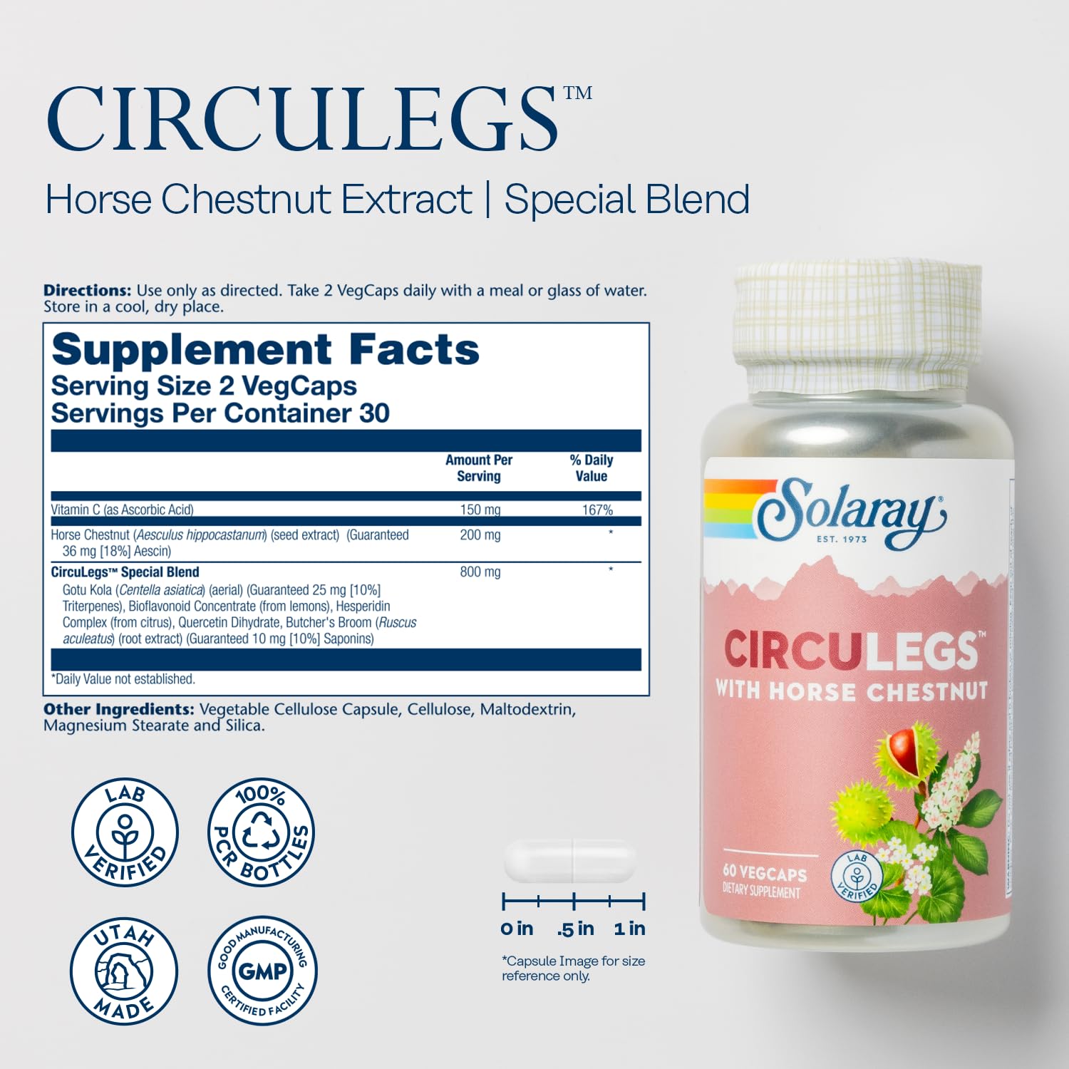 SOLARAY Circulegs cápsulas, formato práctico para la dosis diaria.