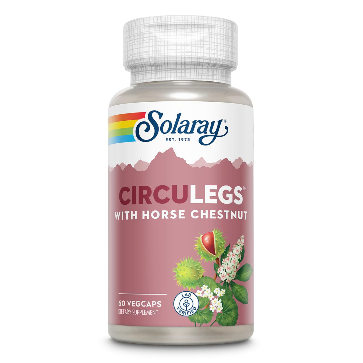 SOLARAY Circulegs frasco frontal, diseño claro para apoyar el bienestar diario.