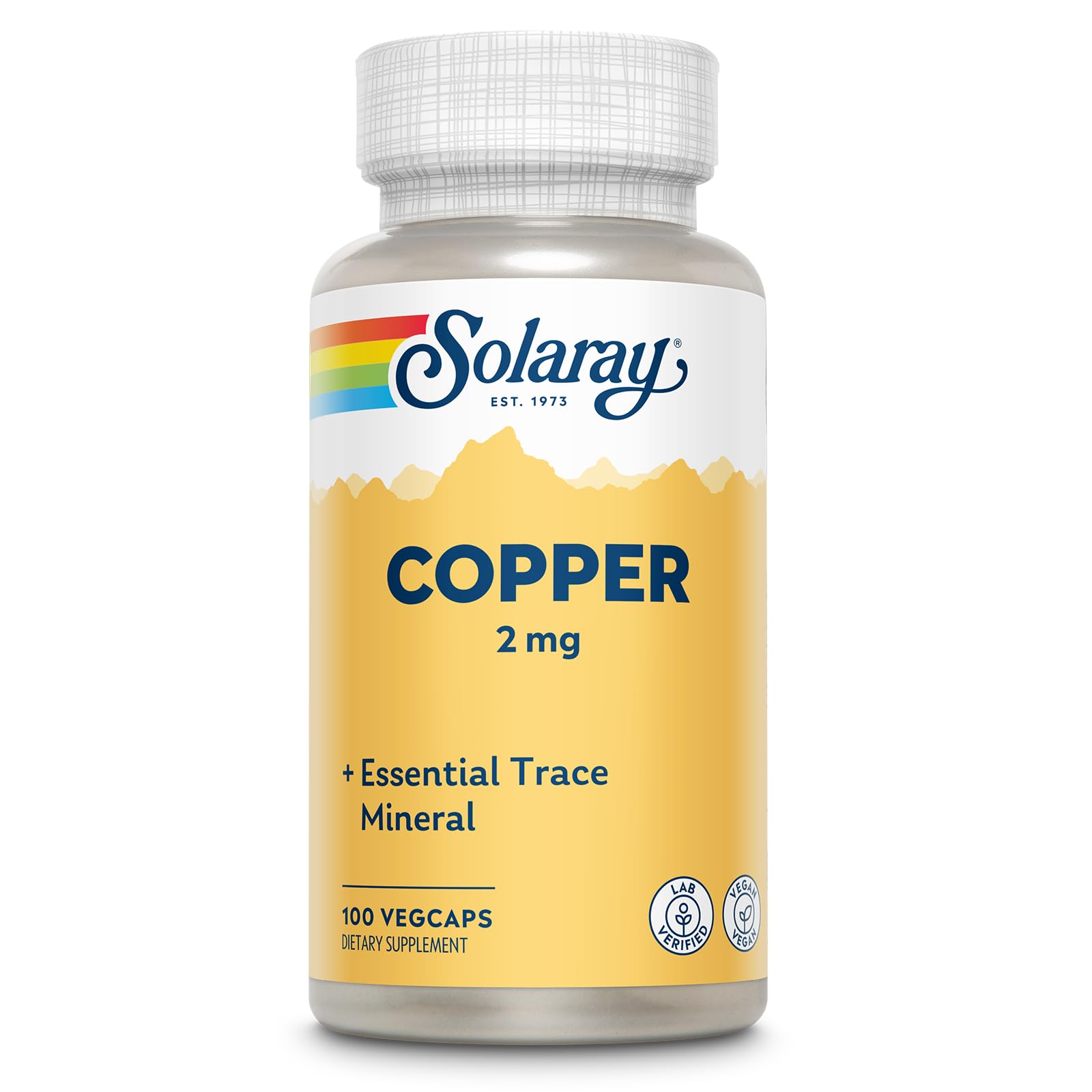 SOLARAY Cobre Bisglicinato 2 mg cápsula vegana para equilibrio de minerales.