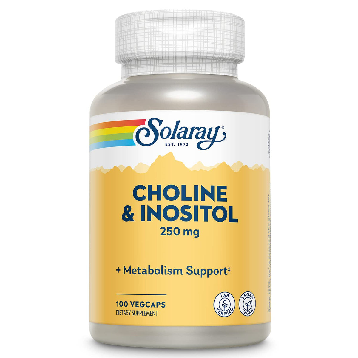 SOLARAY Colina e Inositol 250 mg: frasco con cápsulas para metabolismo saludable de las grasas
