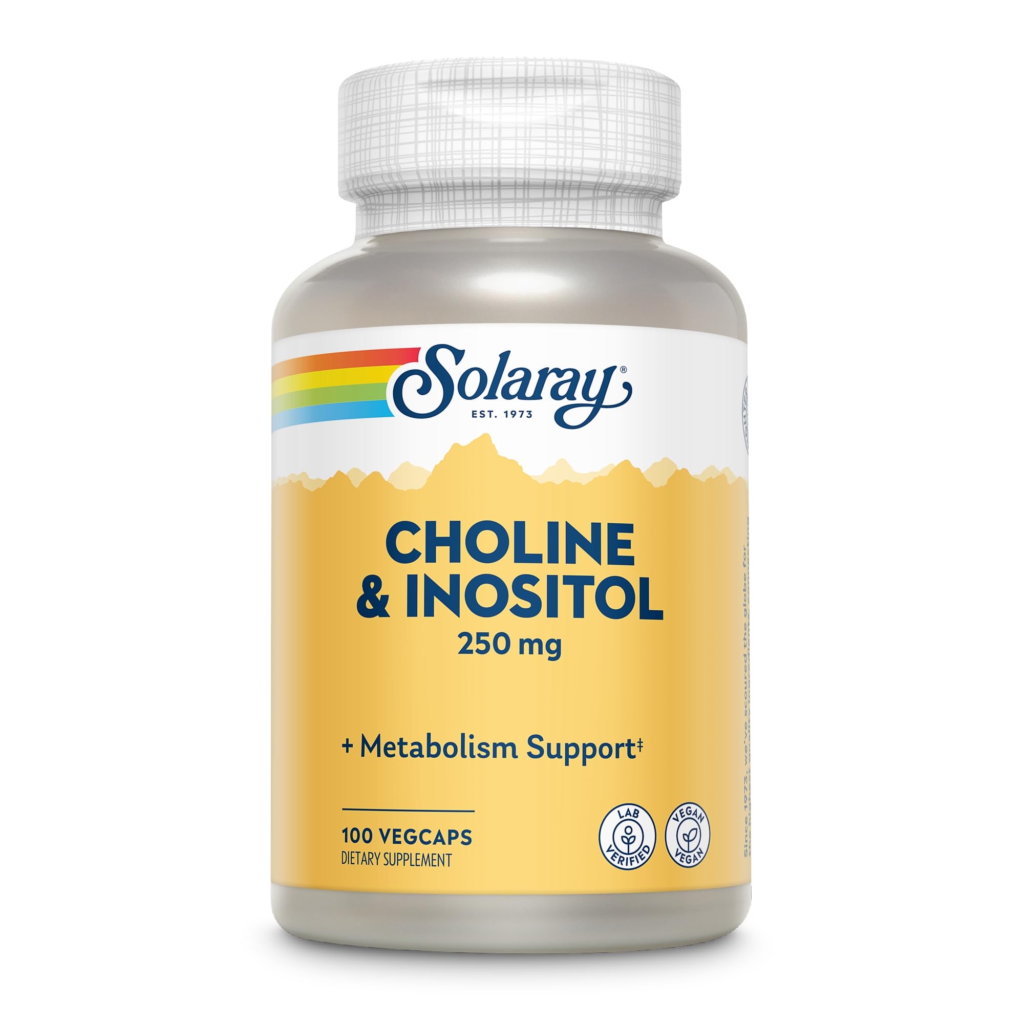 SOLARAY Colina e Inositol 250 mg: cápsulas cercanas para toma diaria fácil