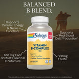 SOLARAY Complejo B ingredientes clave: etiqueta clara con nutrientes esenciales