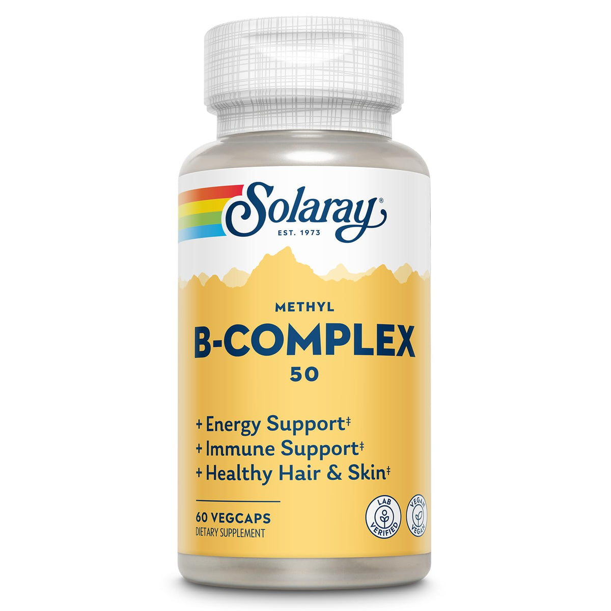 SOLARAY Complejo B Metilado: botella, apoyo a la energía diaria y salud nerviosa.