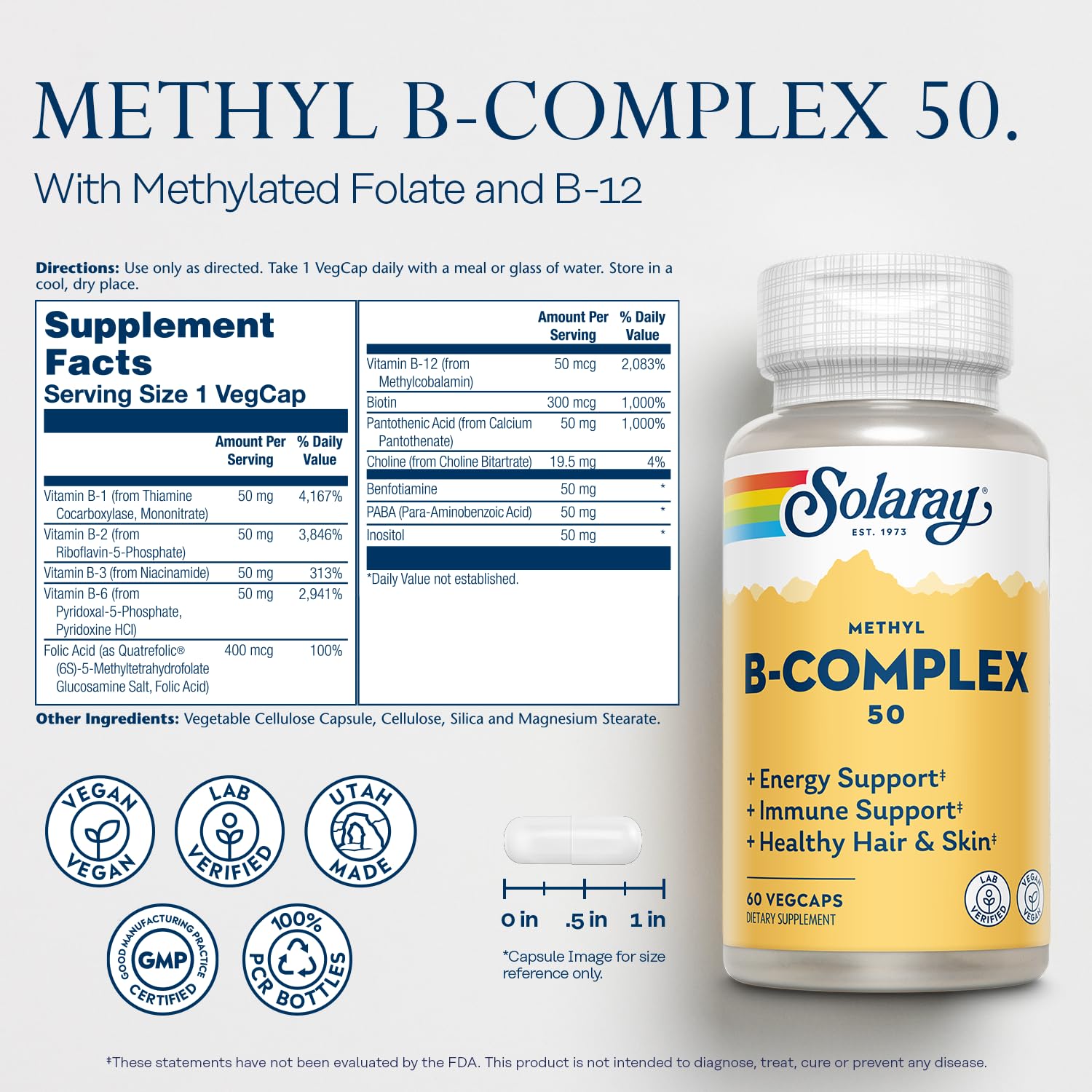 SOLARAY Complejo B Metilado: capsulas, vitamina B12 metilada para mayor absorción.