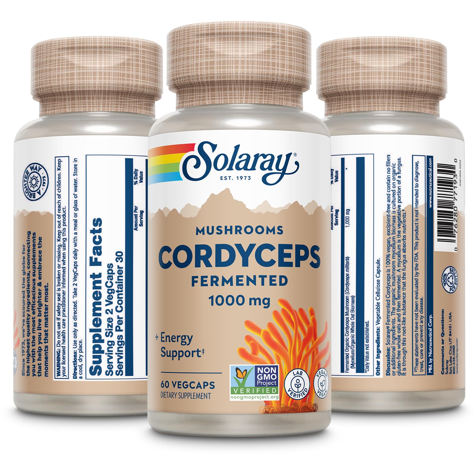 SOLARAY Cordyceps frasco de 60 cápsulas para consumo diario