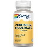 SOLARAY cromio picolinato tableta 200 mcg, etiqueta frontal, opción de apoyo metabólico diario
