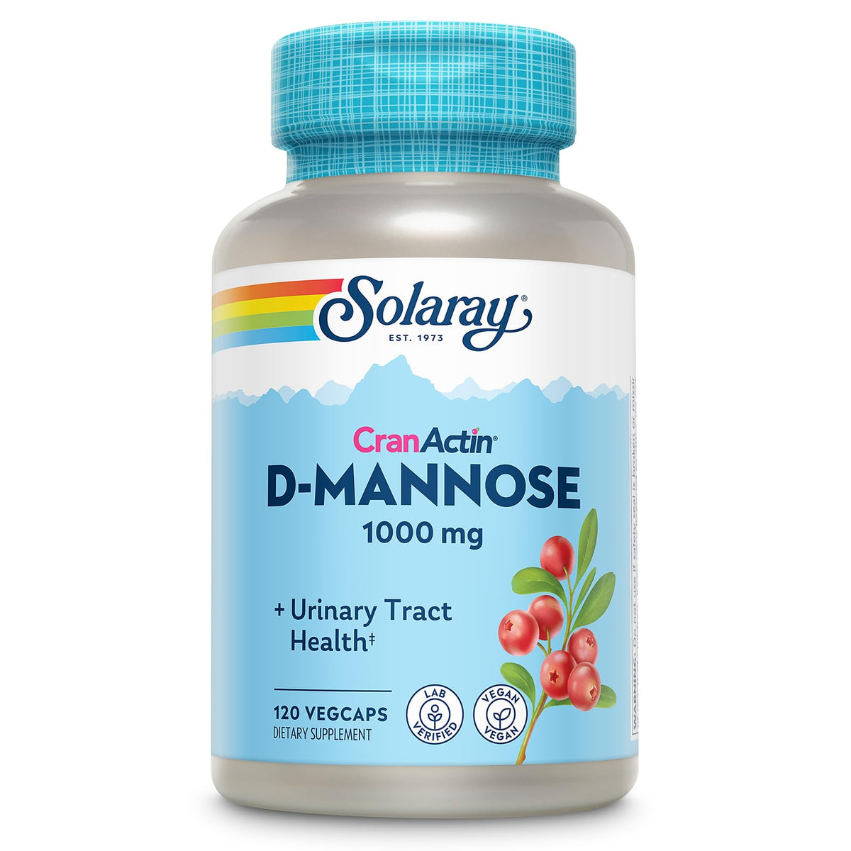 SOLARAY D-Mannose CranActin: frasco de cápsulas para apoyo urinario diario