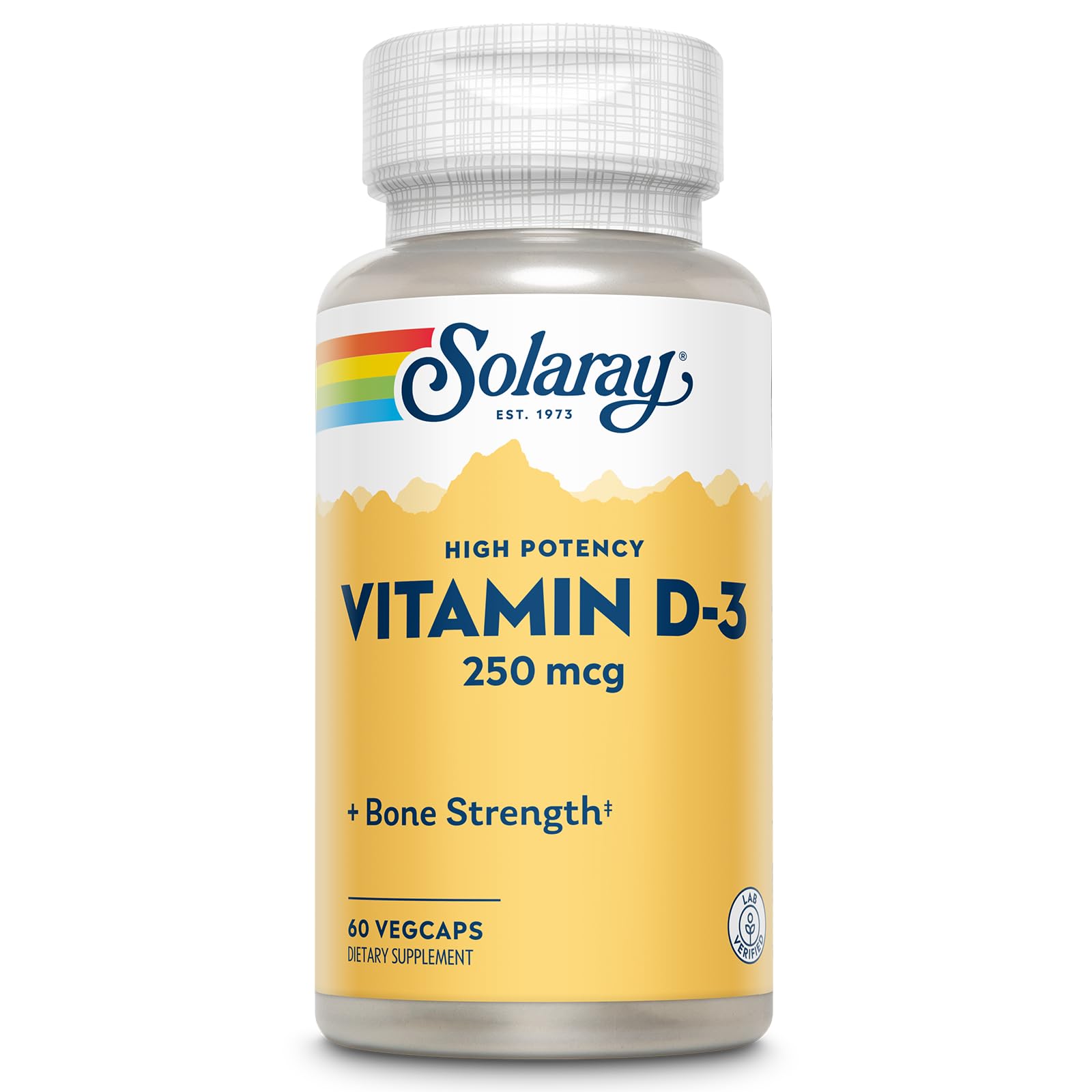SOLARAY D3 cápsulas en botella, apoyo para huesos fuertes y sistema inmunitario.