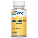 SOLARAY D3 cápsulas en botella, apoyo para huesos fuertes y sistema inmunitario.