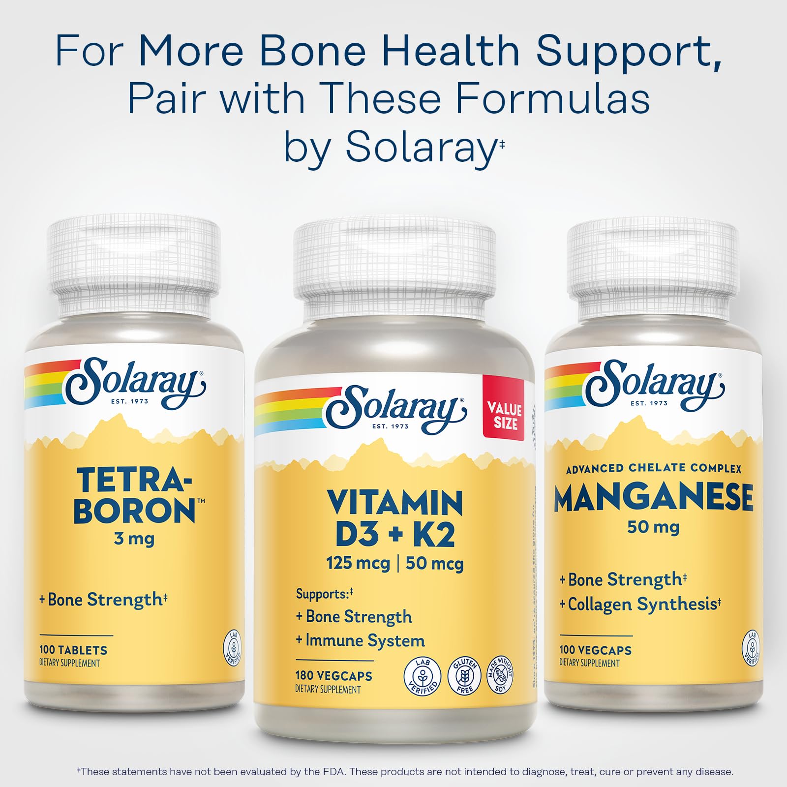 Capsulas veganas SOLARAY D3 K2 sin soja para conveniencia.