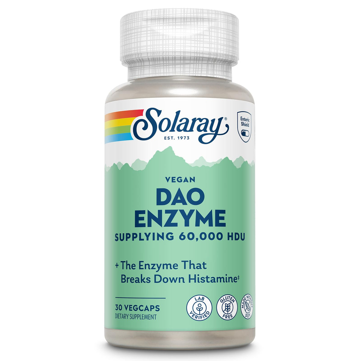 SOLARAY DAO Enzyme en botella: ayuda potencial para la digestión diaria y manejo de histamina.