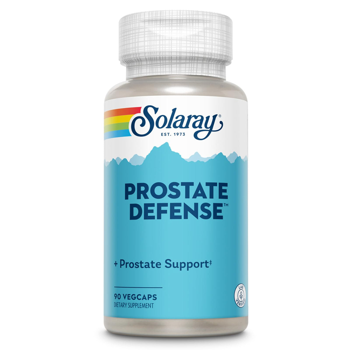 Solaray Defensa de la Próstata, botella de plástico para facilitar la toma diaria de cápsulas vegetales.