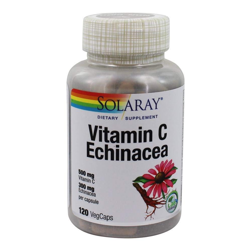SOLARAY Detalle de ingredientes, Vitamina C y Echinacea en etiqueta.