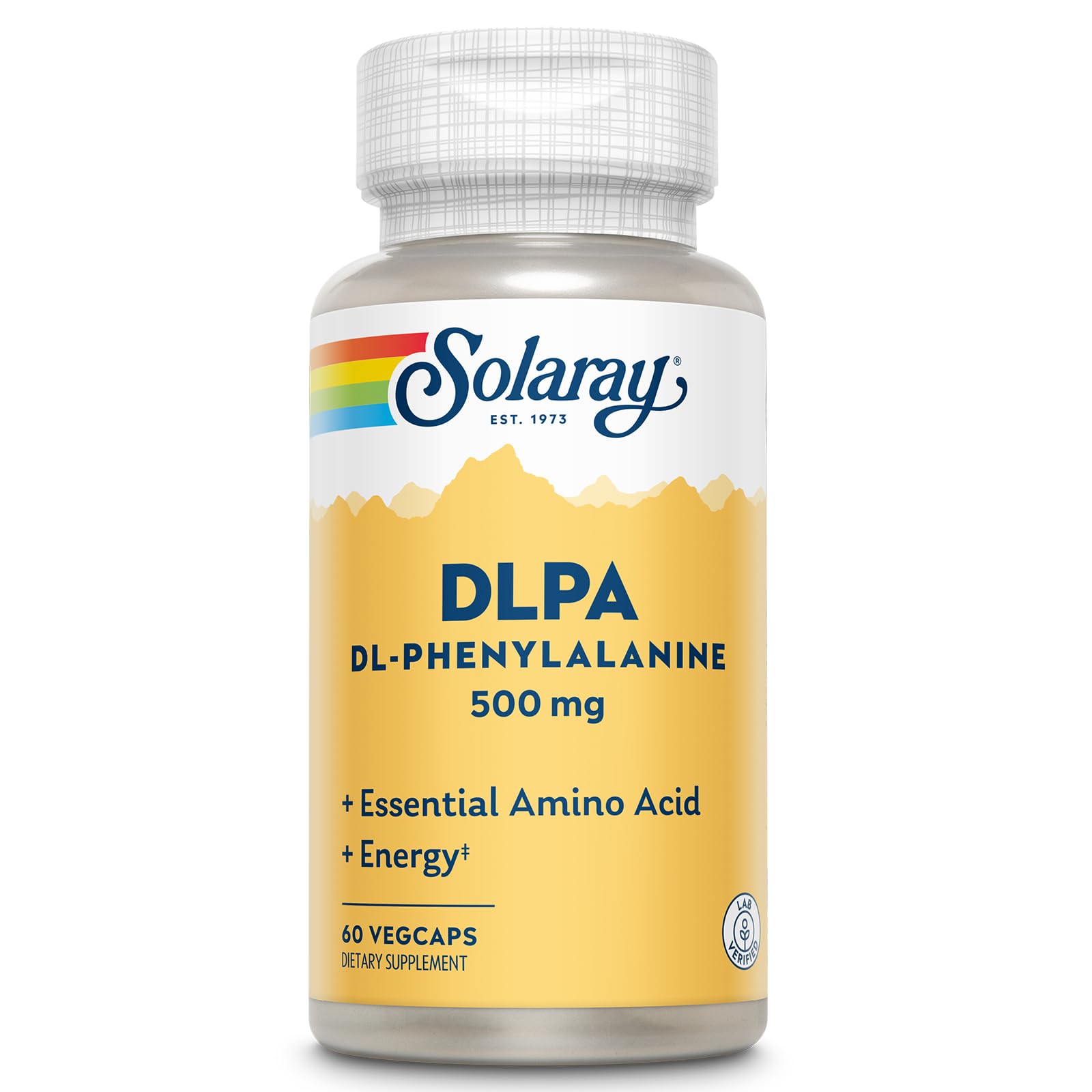 SOLARAY DL-fenilalanina en botella para uso diario y bienestar.