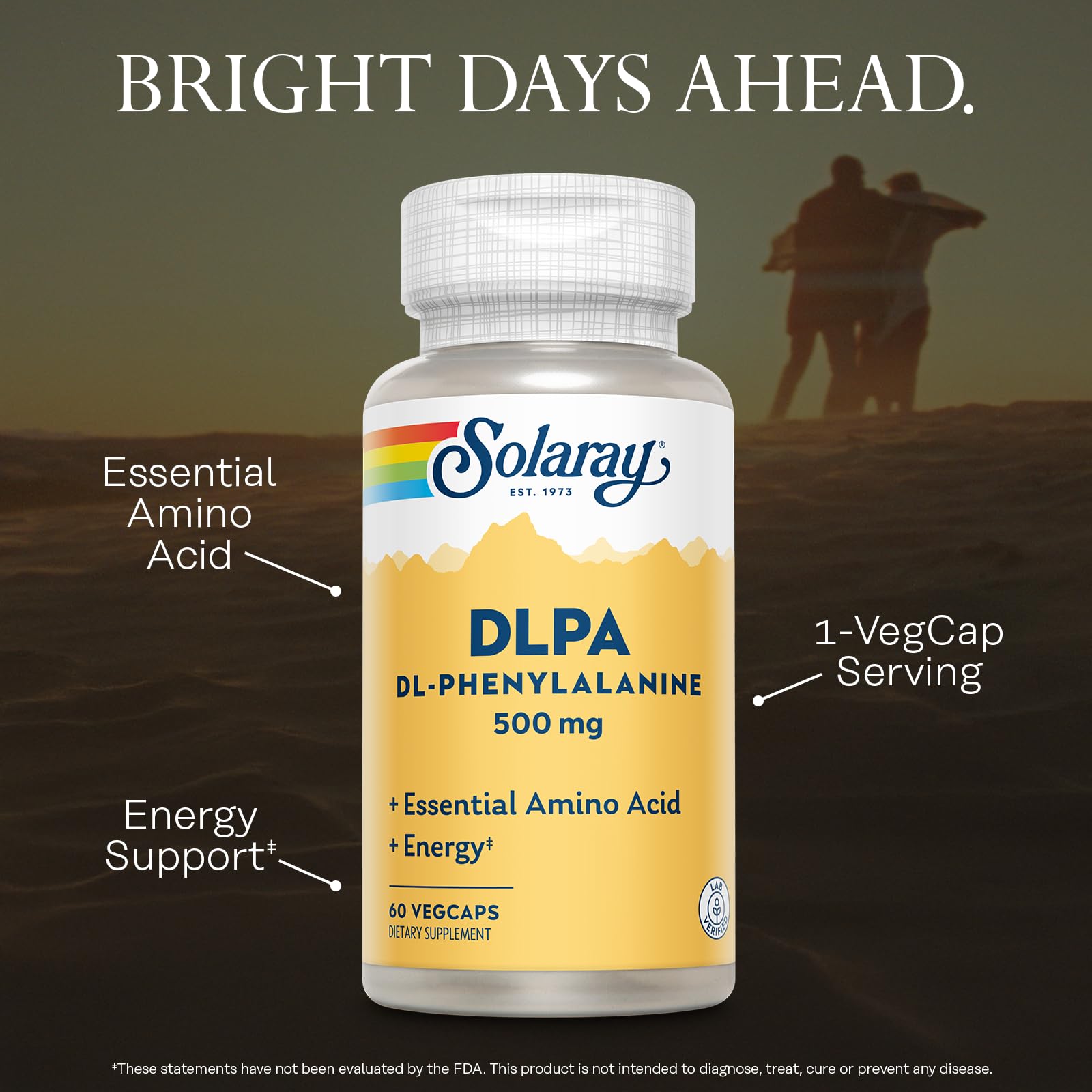 SOLARAY DL-fenilalanina cápsulas porción para consumo diario.